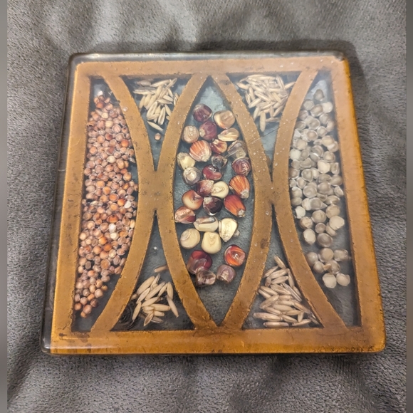 Vintage Acrylic Hot PlateTrivet with Inlayed seeds by GAMUT DESIGNS - Picture 4 of 5